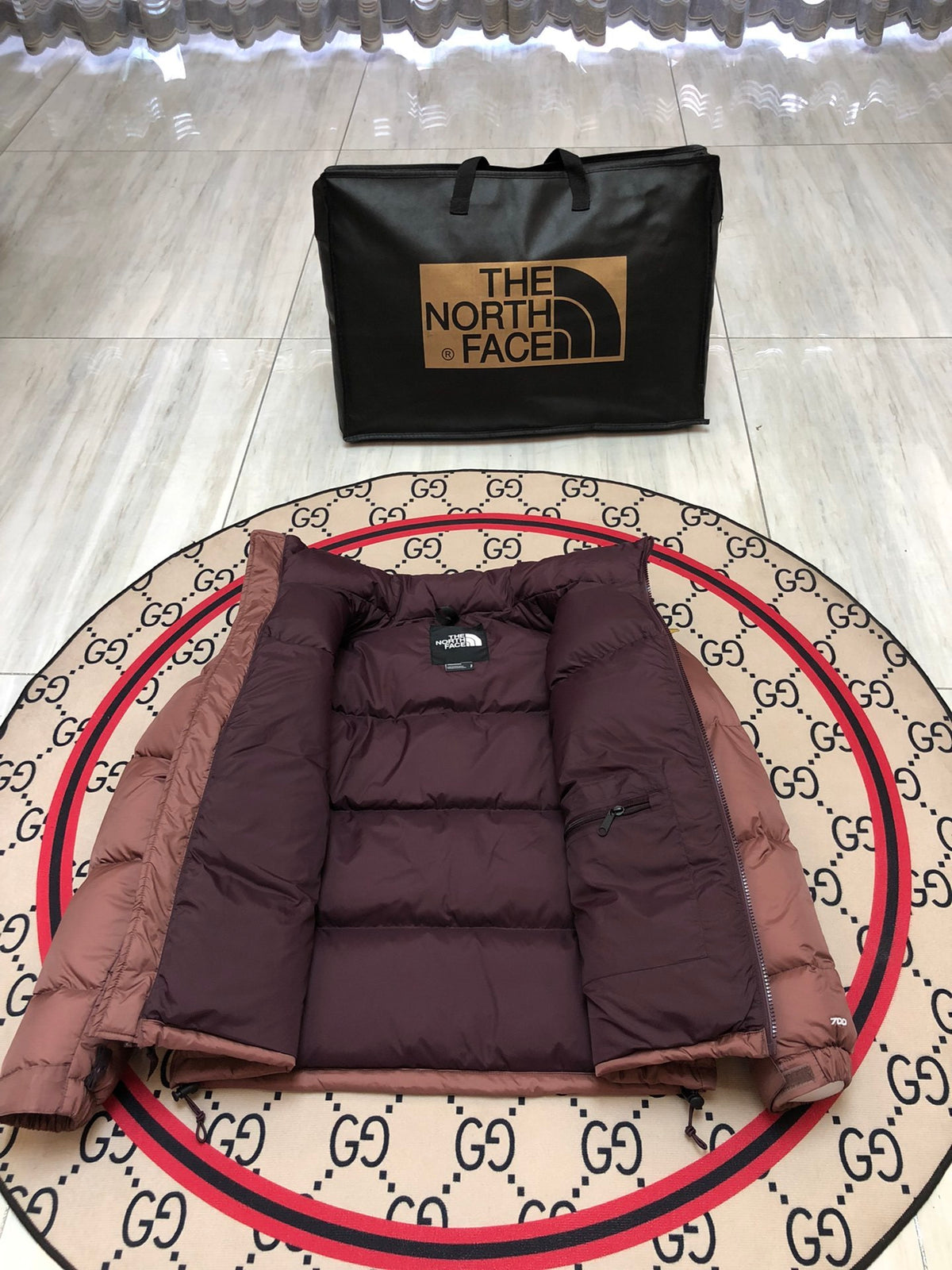 The North Face Brown & Plum Colorblock Puffer Jacket