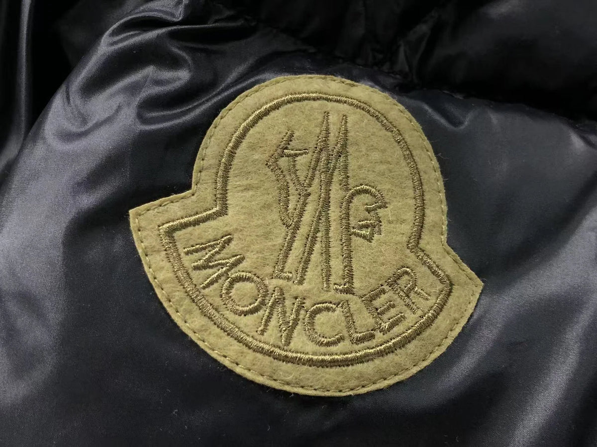 Moncler Black Olive Badge Stand Collar Puffer Jacket