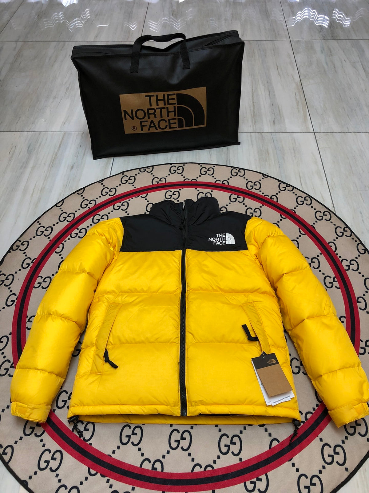 The North Face Yellow & Black Colorblock Puffer Jacket