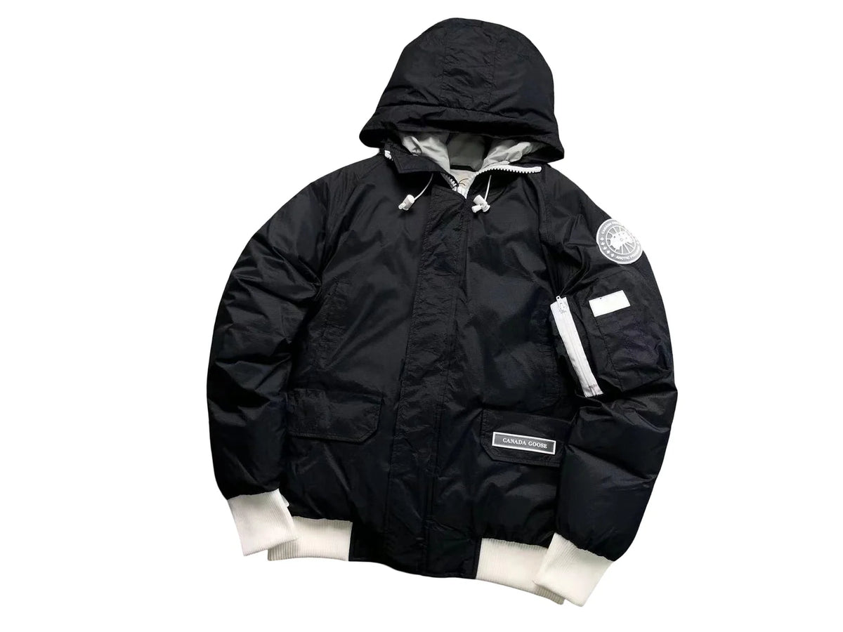 Canada Goose Black & White Hooded Bomber Jacket