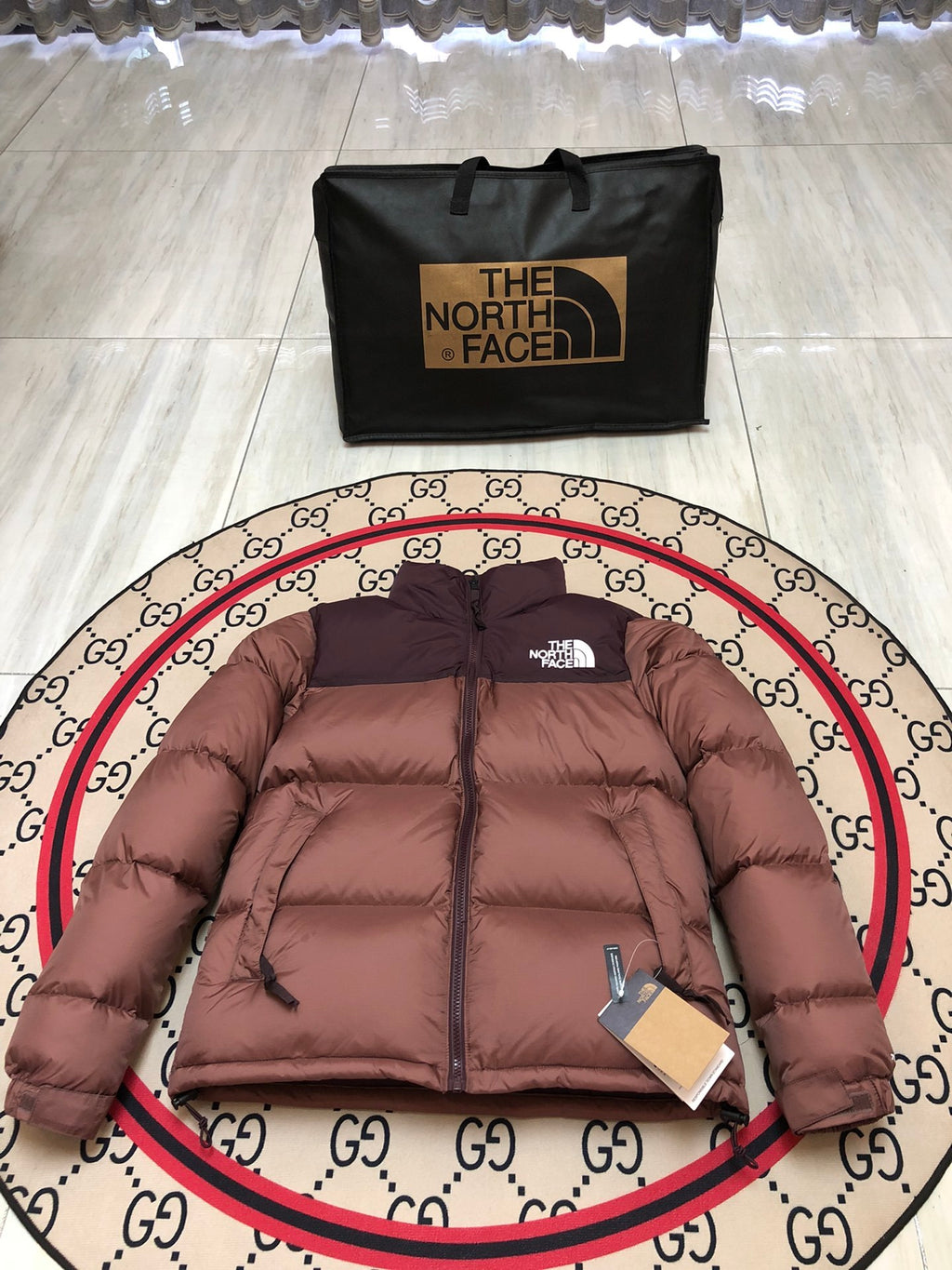 The North Face Brown & Plum Colorblock Puffer Jacket