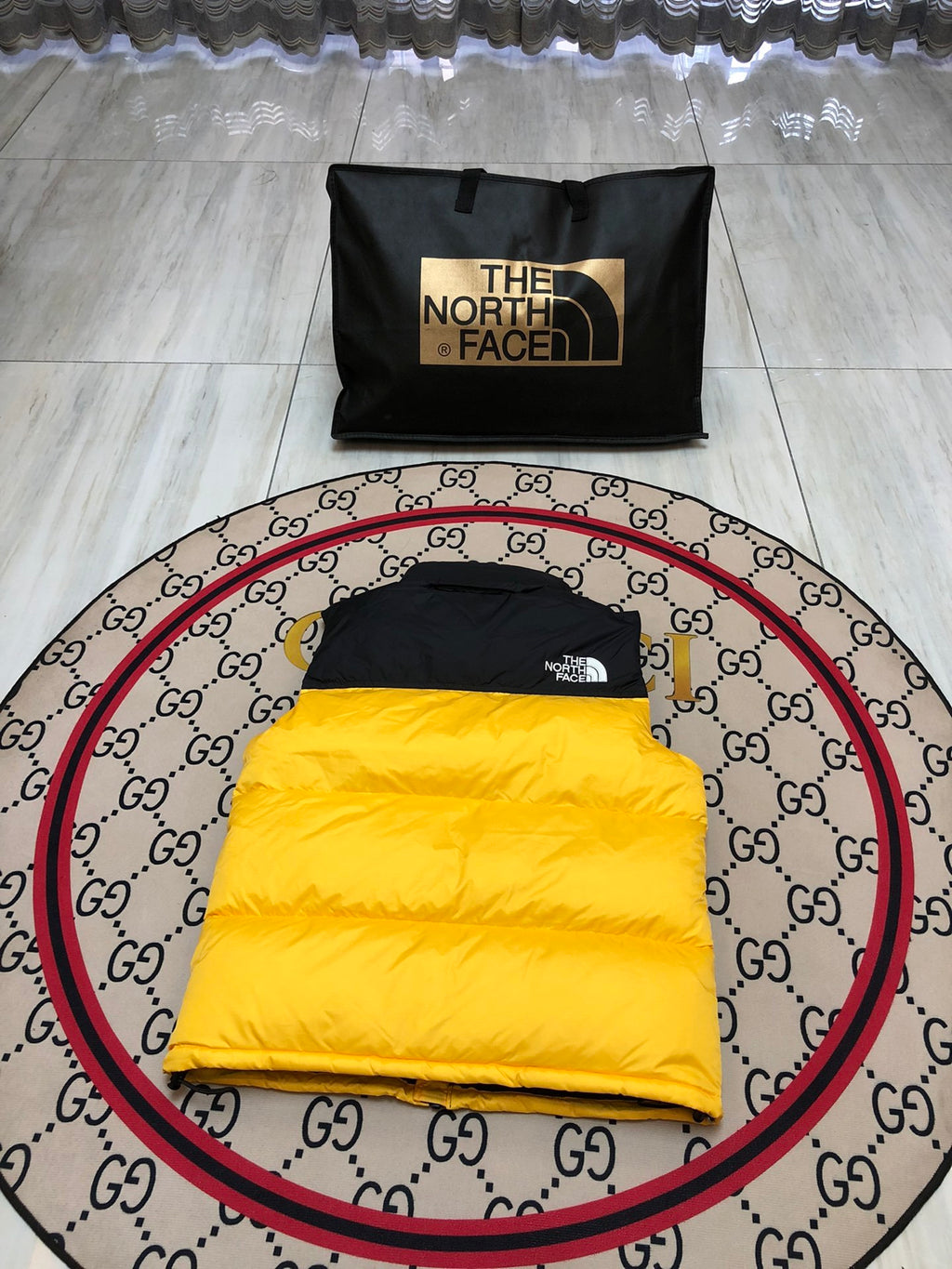 The North Face Yellow & Black Colorblock Puffer Vest