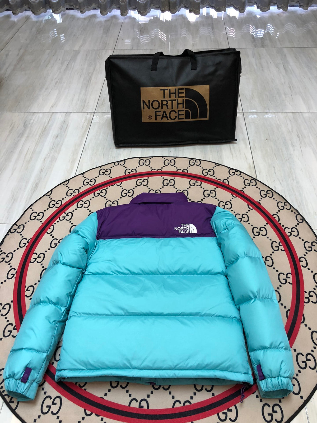 The North Face Turquoise & Purple Colorblock Puffer Jacket