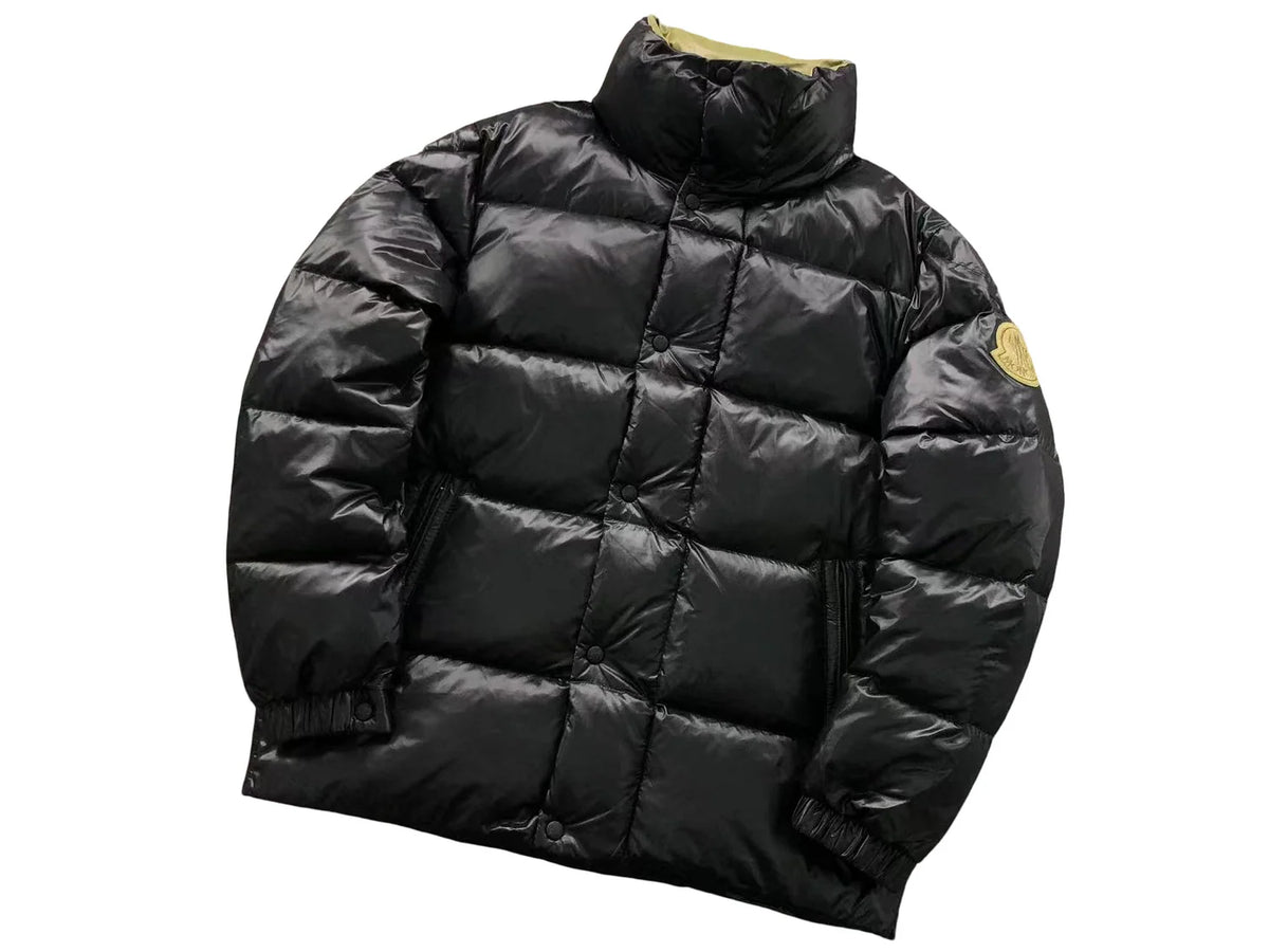 Moncler Black Olive Badge Stand Collar Puffer Jacket