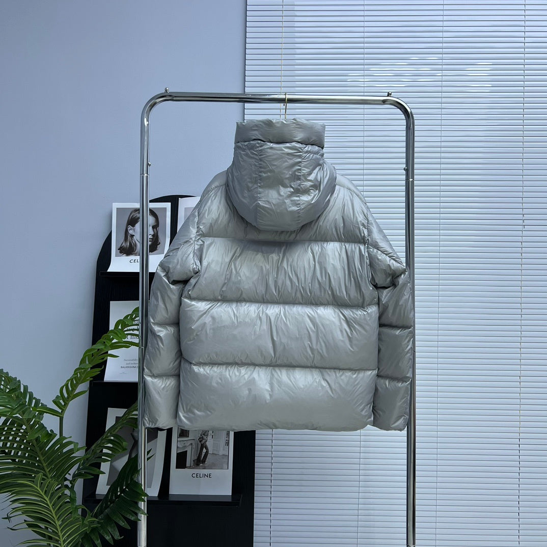 Canada Goose Silver Gray Logo Badge Hooded Puffer Jacket