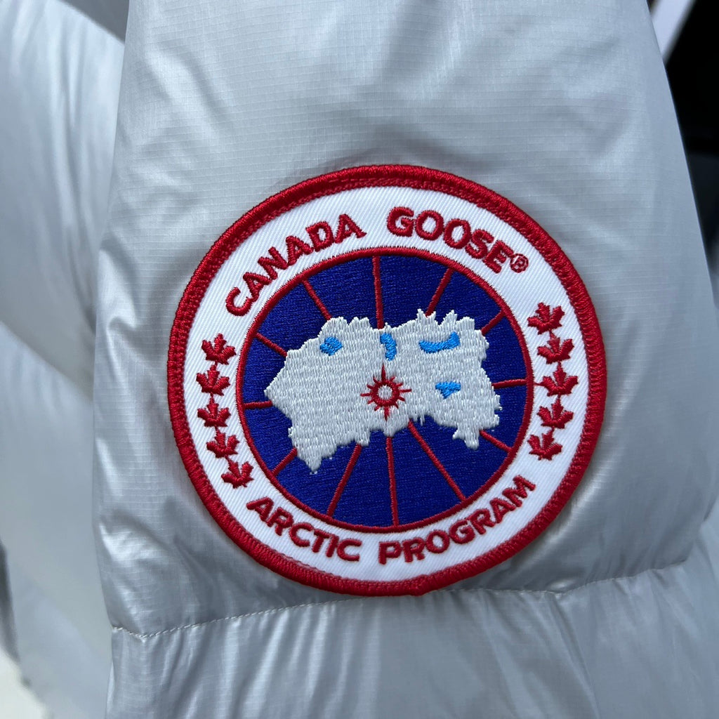 Canada Goose Silver Gray Logo Badge Hooded Puffer Jacket