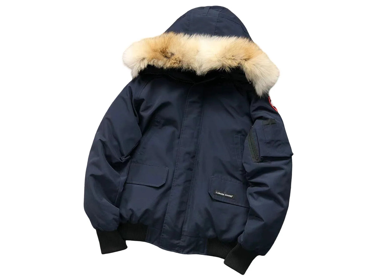 Canada Goose Navy Blue Plush-Trim Hooded Bomber Jacket