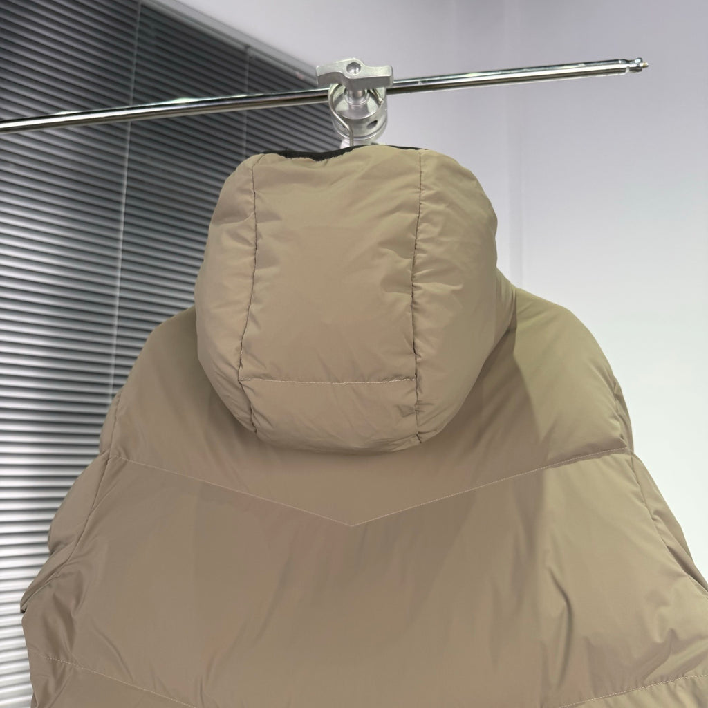 Moncler Sand Beige Chevron-Quilt Hooded Puffer Jacket