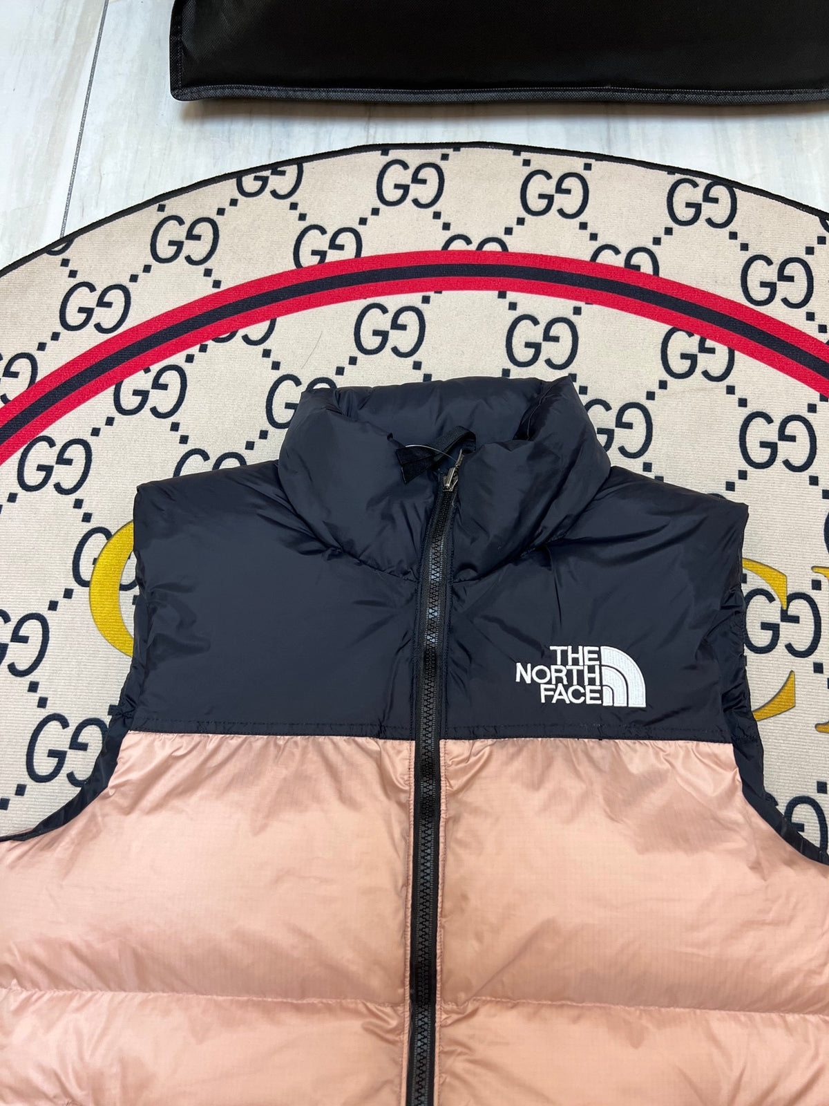 The North Face Blush Pink & Black Colorblock Puffer Vest