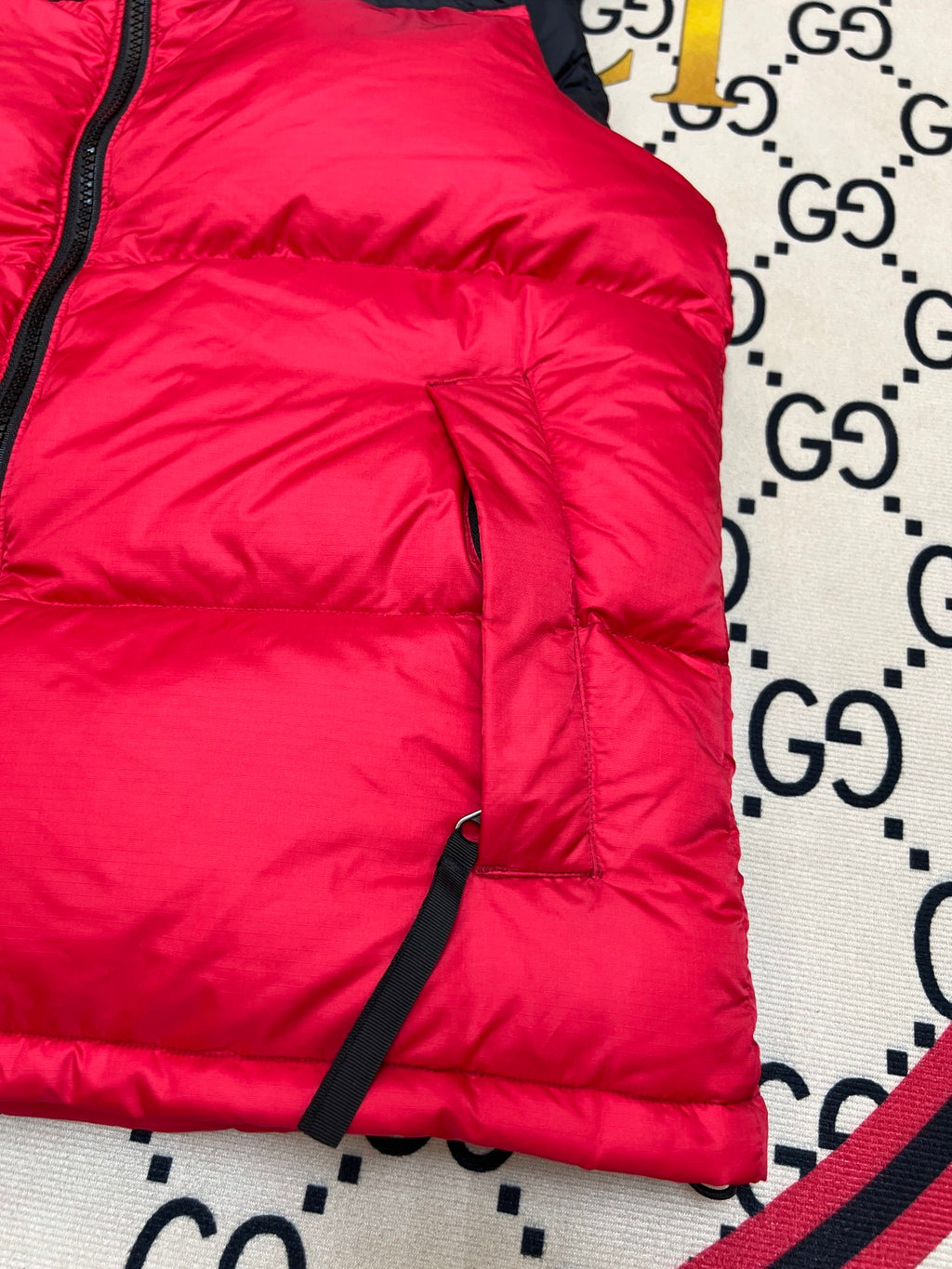 The North Face Red & Black Colorblock Puffer Vest