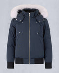 Moose Knuckles Navy Blue Plush-Trim Hooded Bomber Jacket