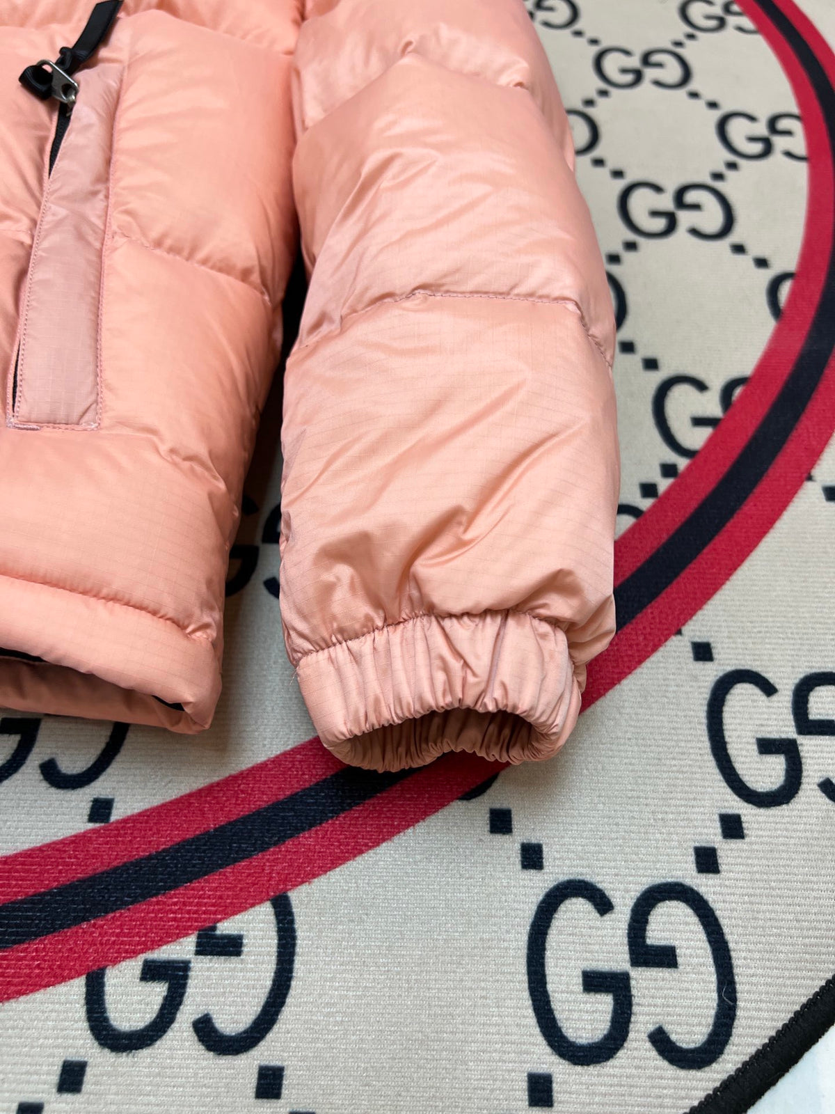 The North Face Peach Pink & Black Colorblock Puffer Jacket