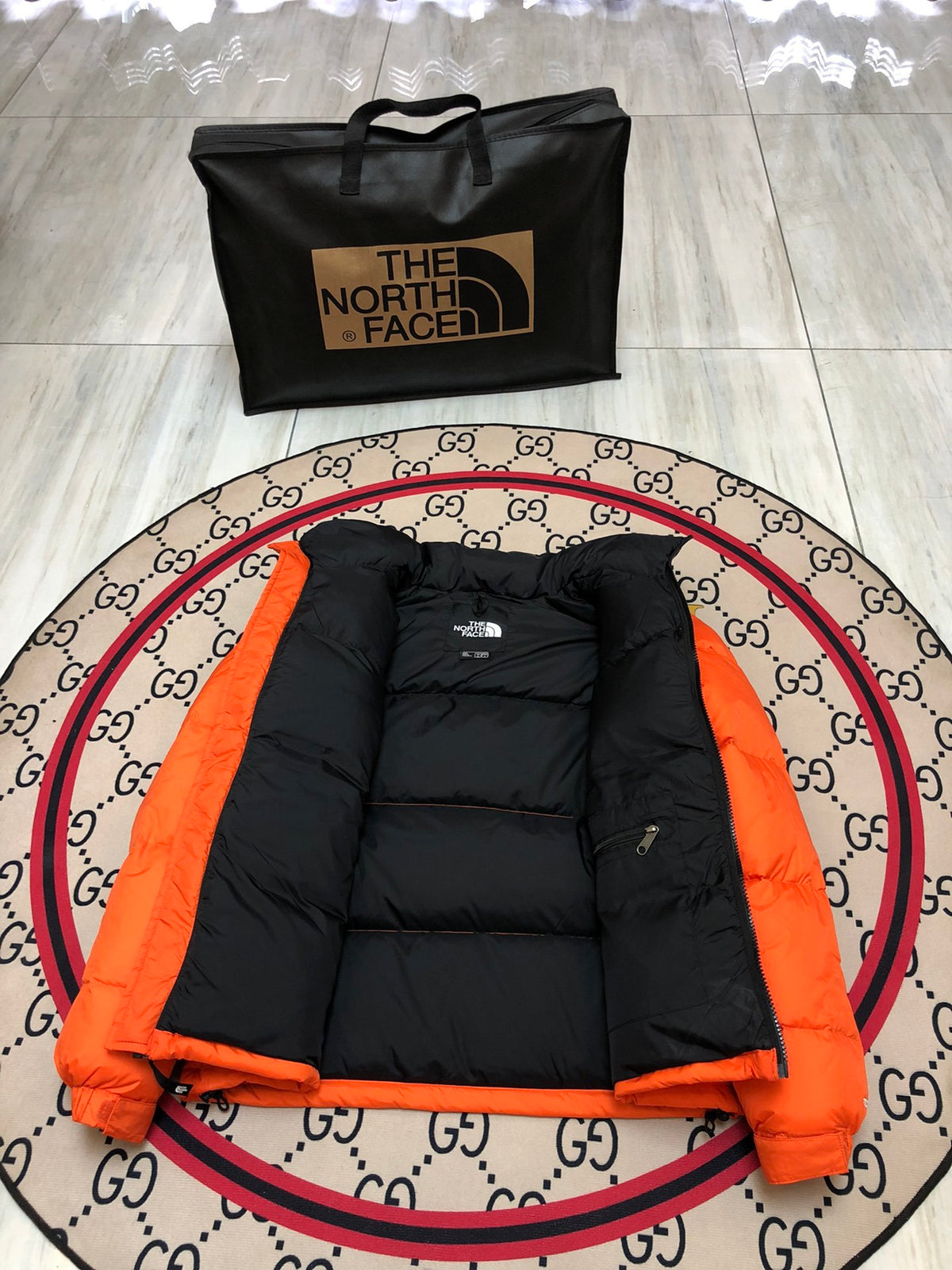 The North Face Orange & Black Colorblock Puffer Jacket