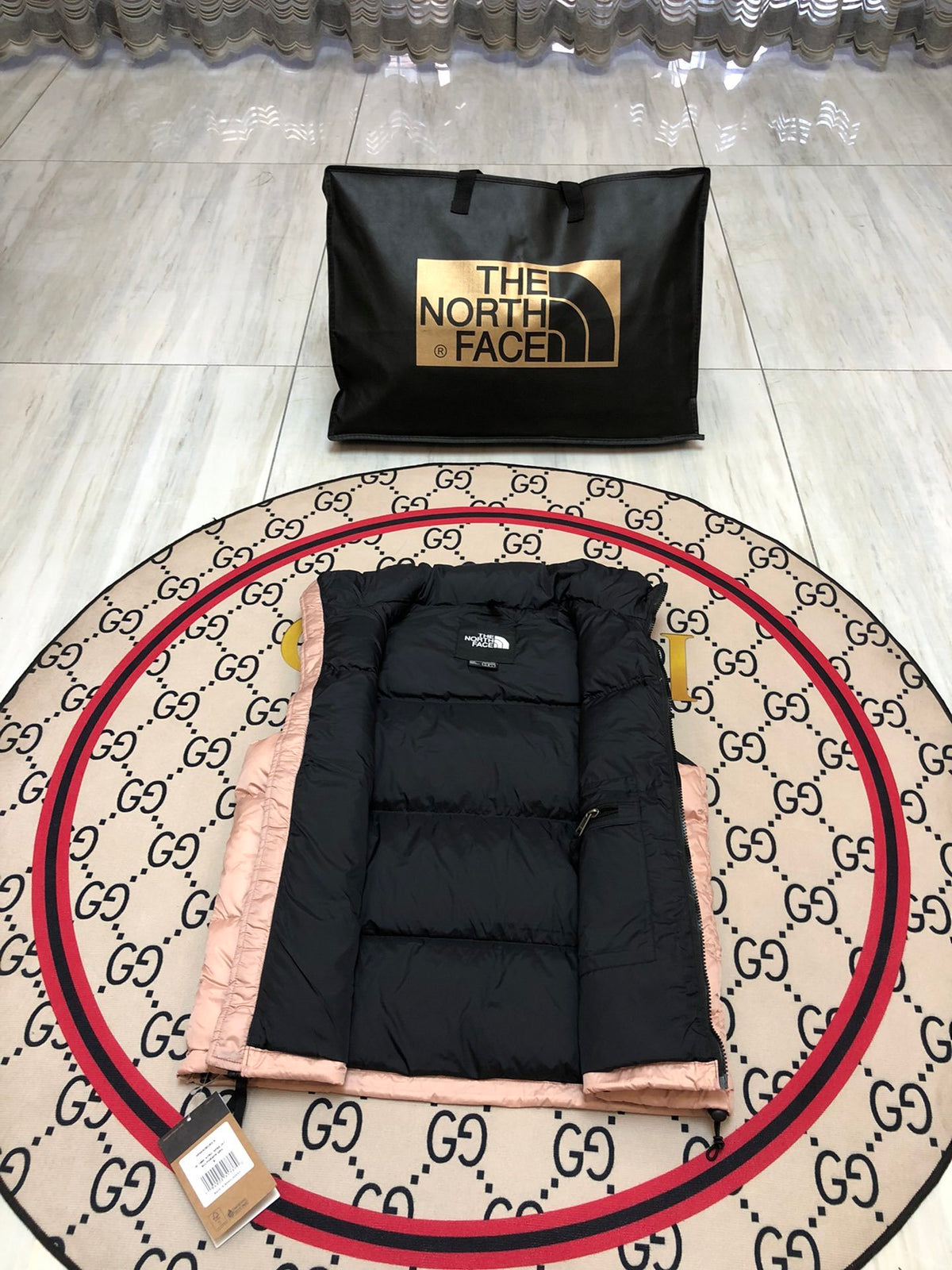The North Face Blush Pink & Black Colorblock Puffer Vest