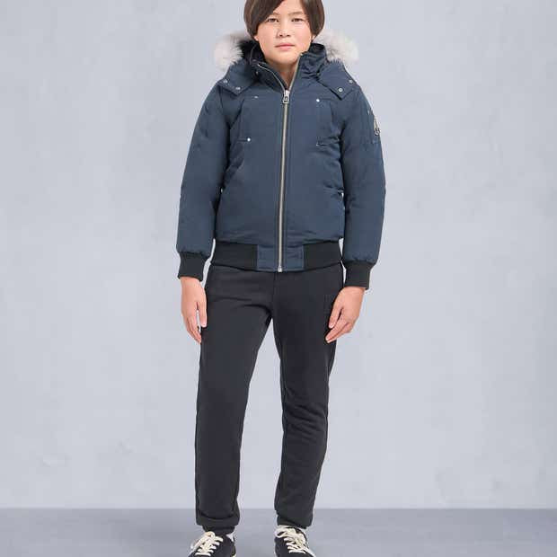 Moose Knuckles Navy Blue Plush-Trim Hooded Bomber Jacket