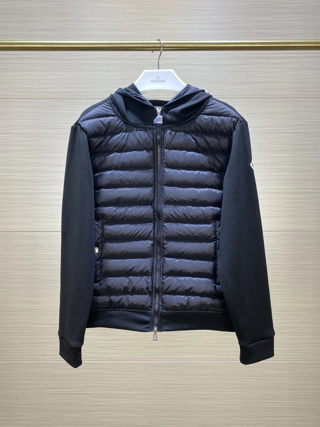 Moncler Black Quilted Front Zip-Up Hoodie