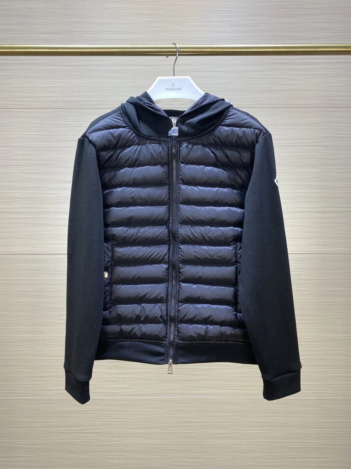 Moncler Black Quilted Front Zip-Up Hoodie