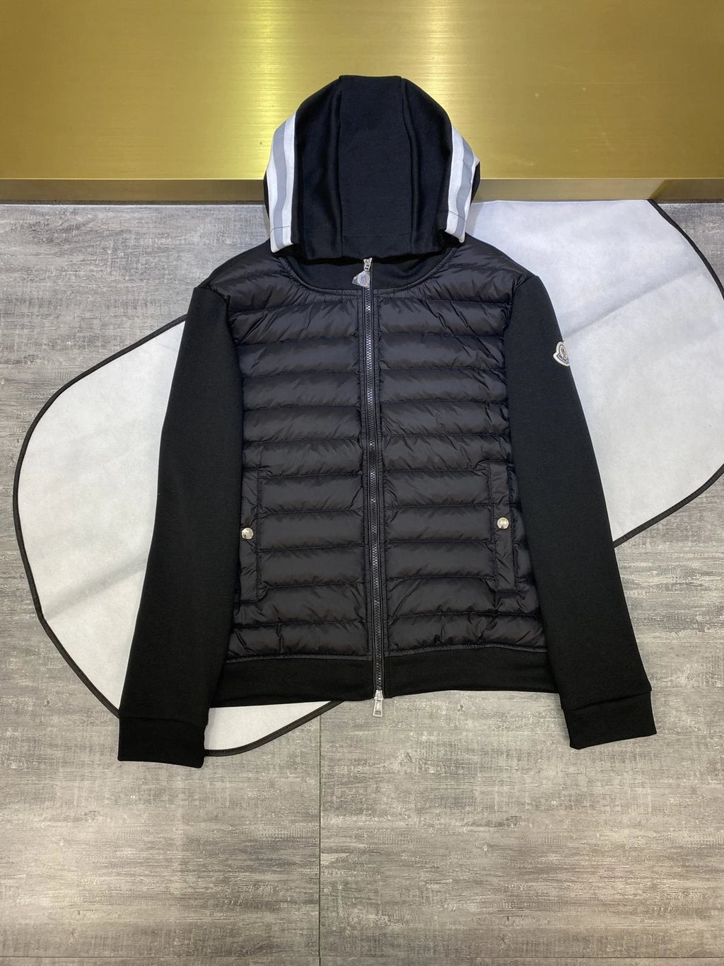 Moncler Black Quilted Front Zip-Up Hoodie
