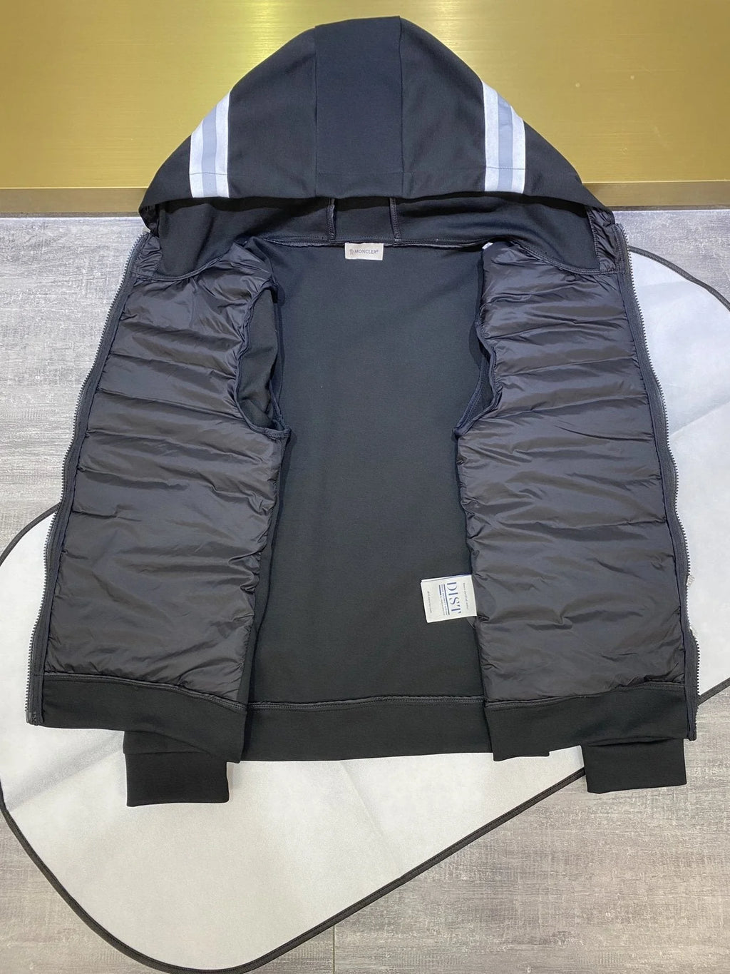 Moncler Black Quilted Front Zip-Up Hoodie