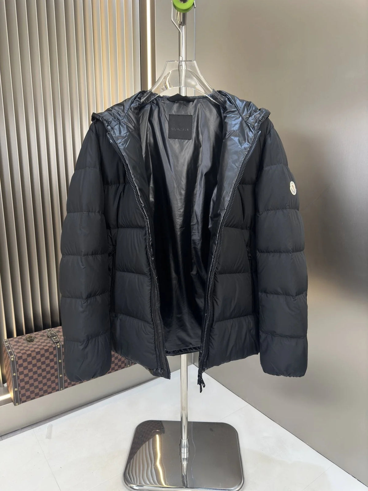 Moncler Black Round Neck Quilted Zip-Up Jacket