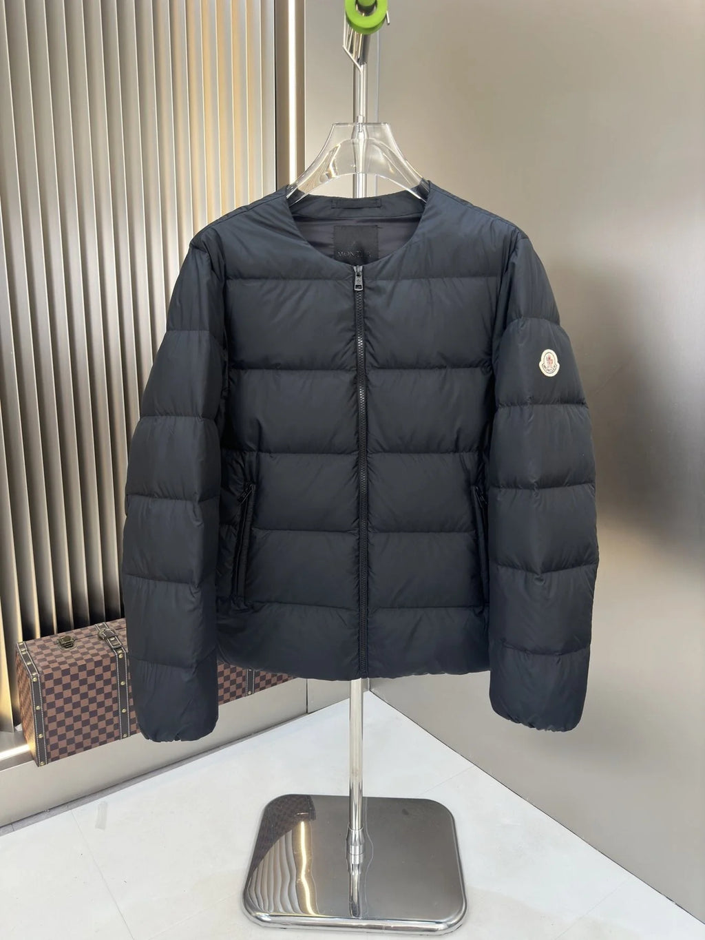 Moncler Black Round Neck Quilted Zip-Up Jacket
