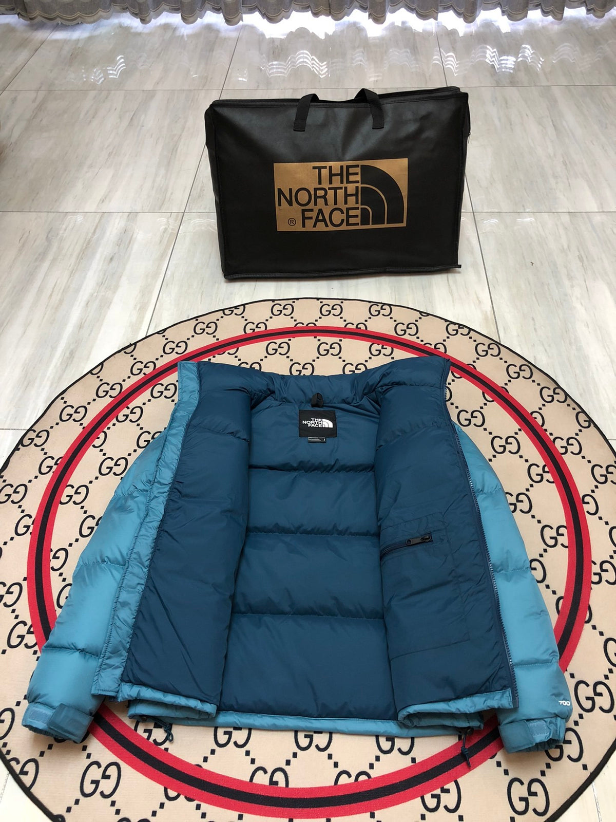 The North Face Teal & Navy Colorblock Puffer Jacket
