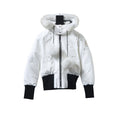 Moose Knuckles White & Black Pom-Pom Bomber Jacket