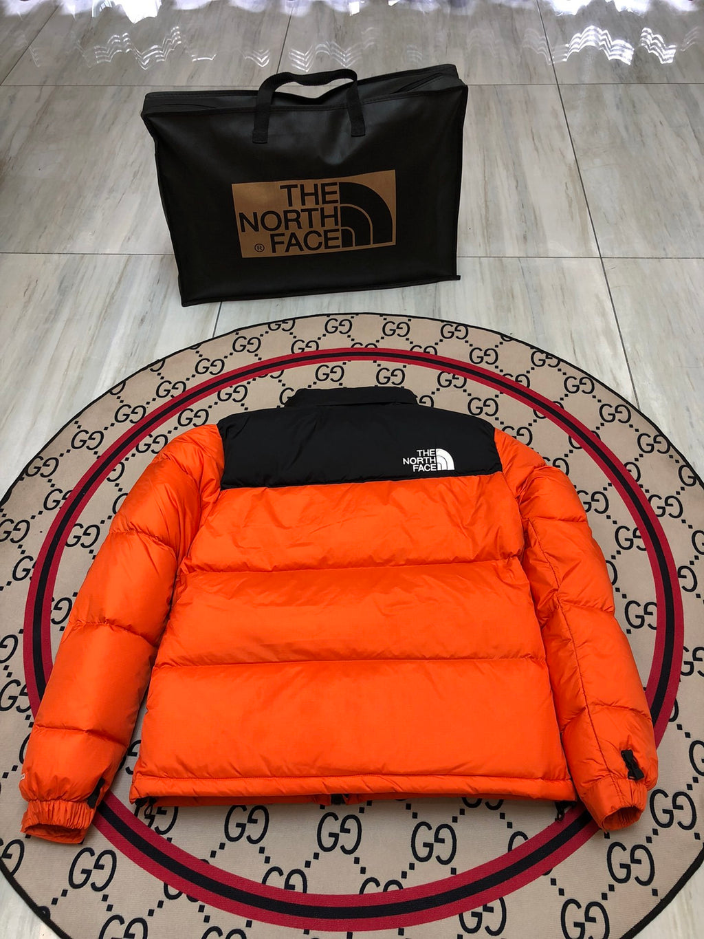 The North Face Orange & Black Colorblock Puffer Jacket