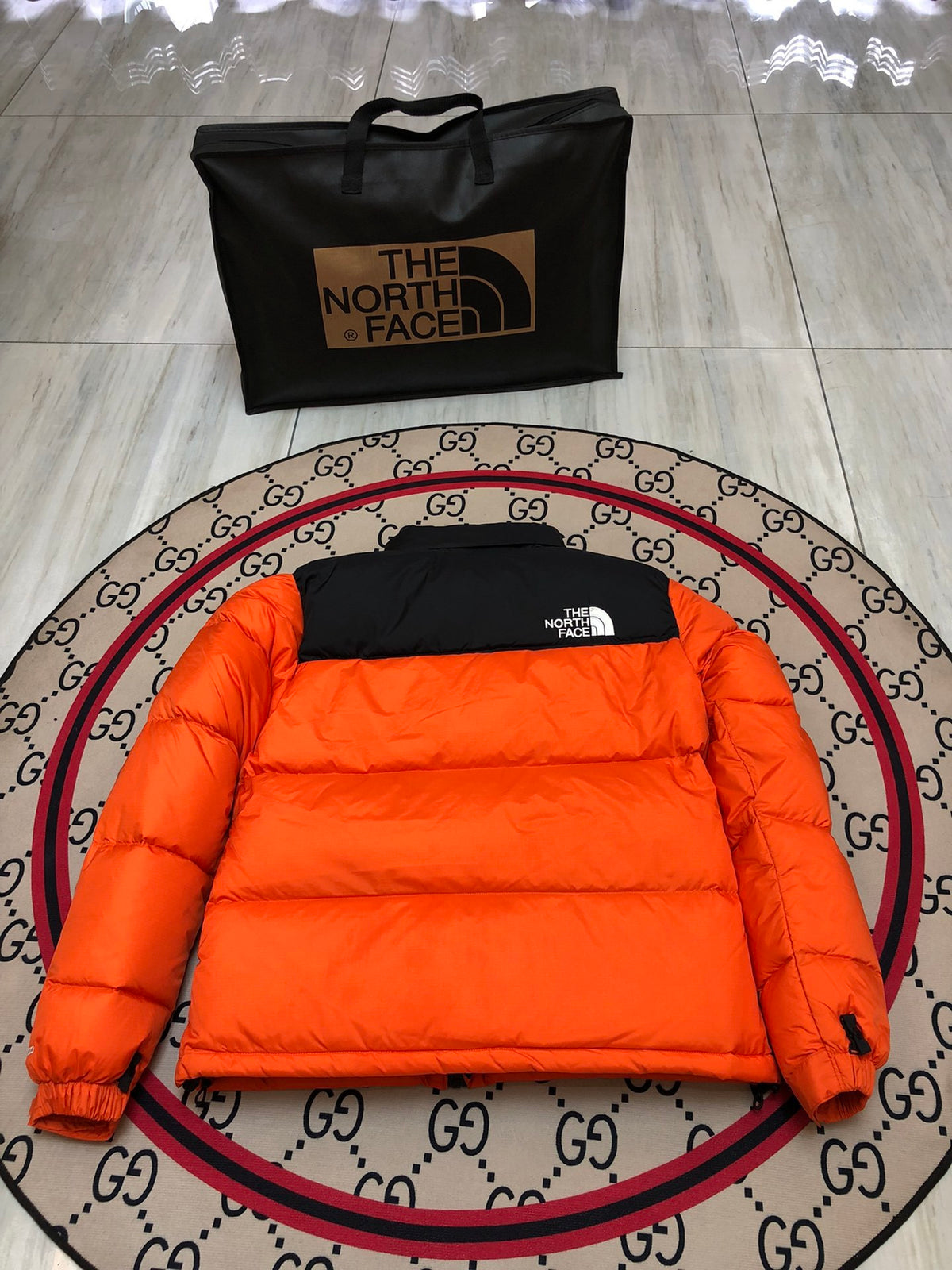 The North Face Orange & Black Colorblock Puffer Jacket