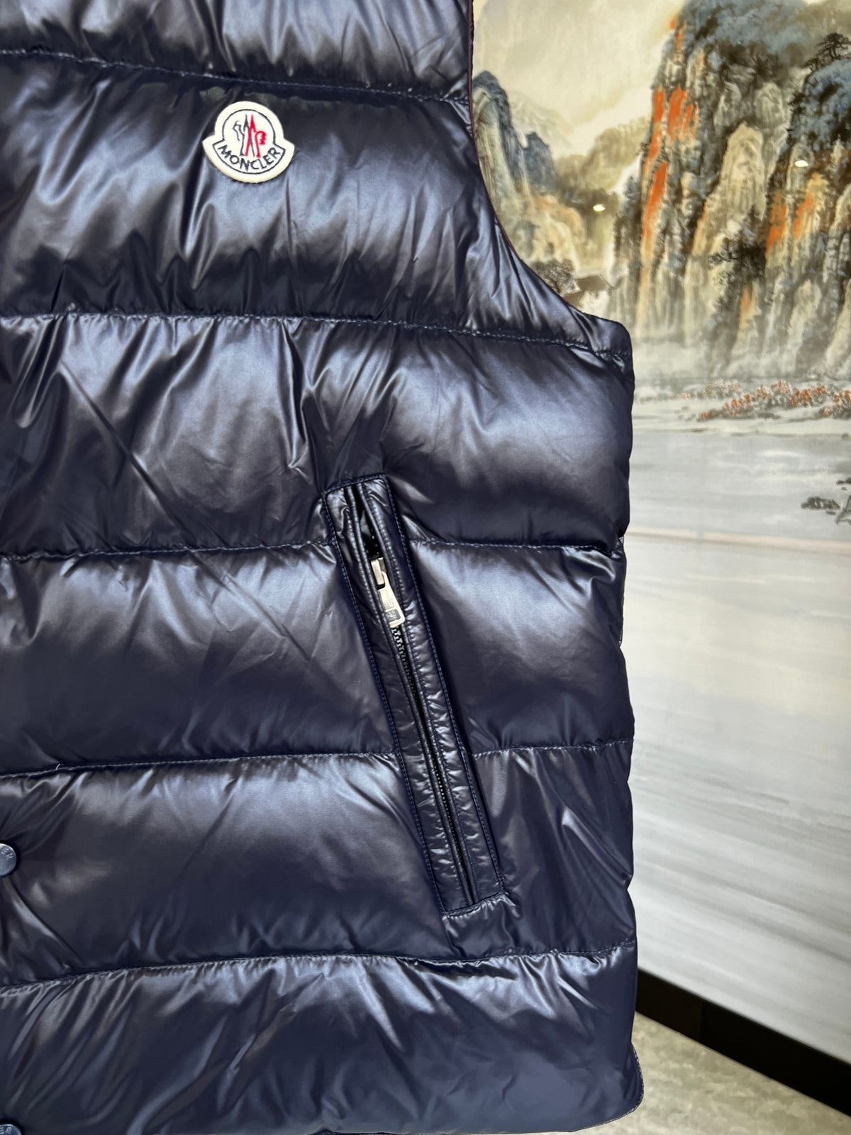 Moncler Navy Blue Glossy Quilted Puffer Vest