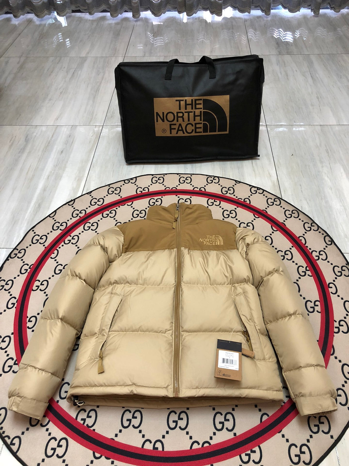 The North Face Beige & Tan Colorblock Puffer Jacket