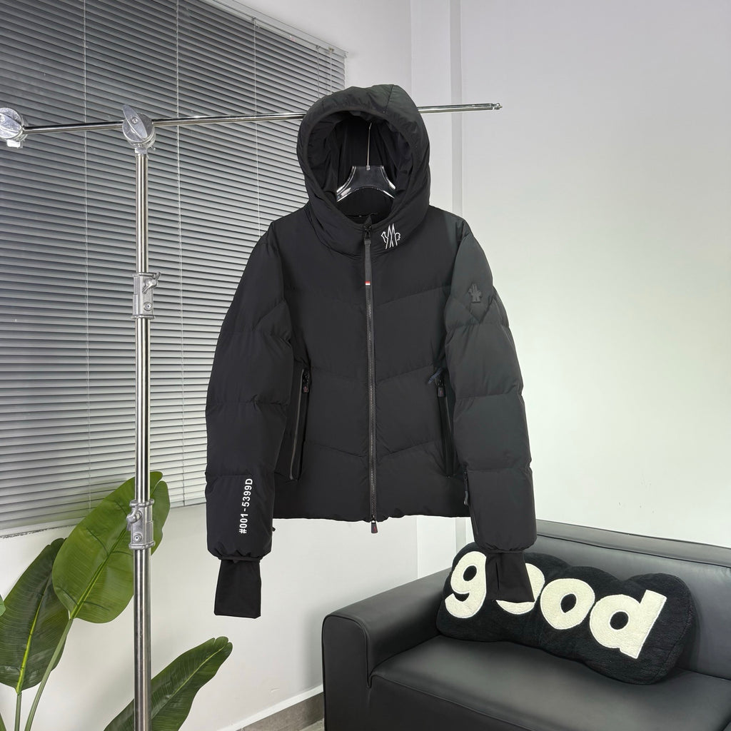 Moncler Black Chevron-Quilt Hooded Puffer Jacket