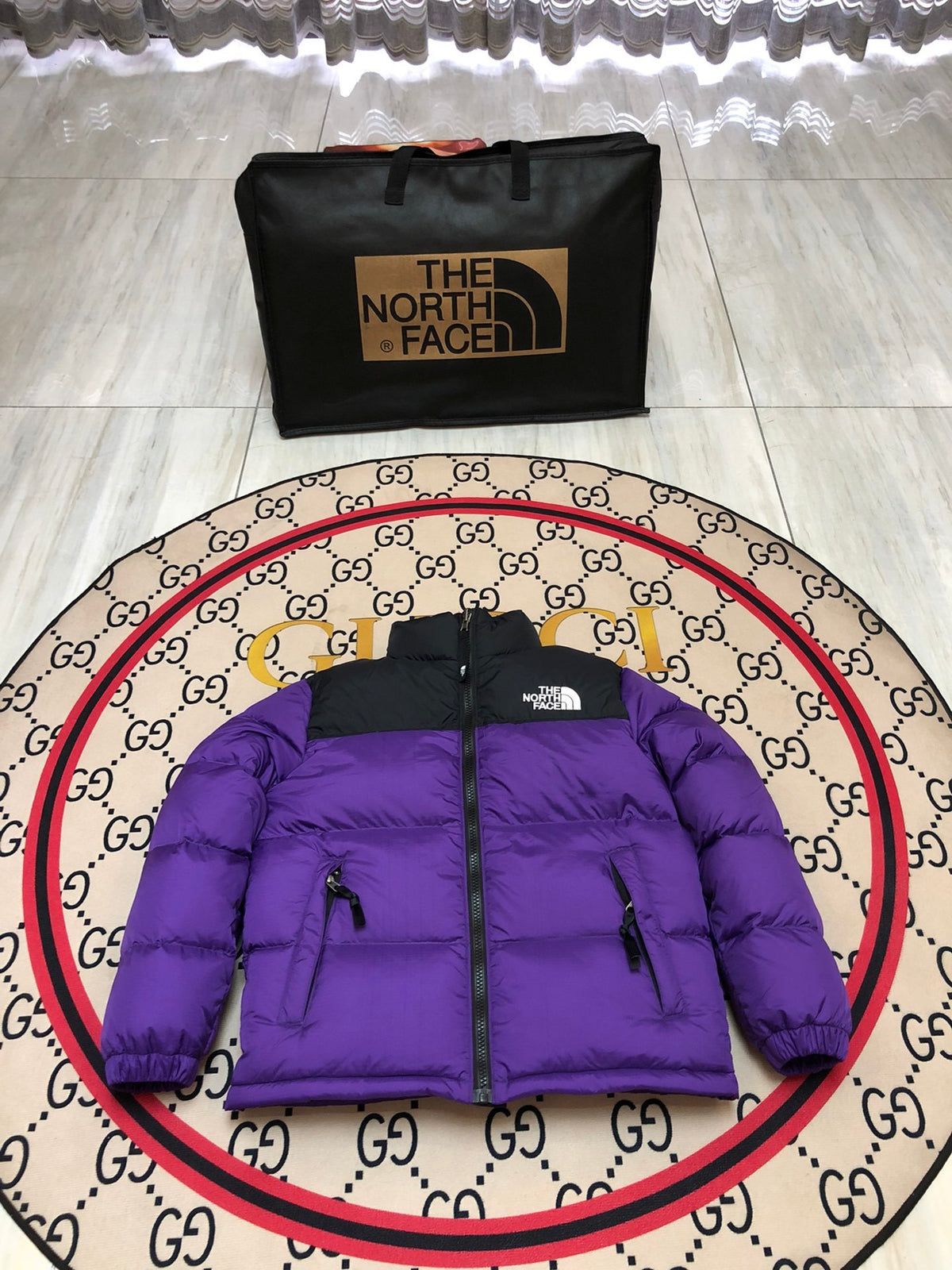 The North Face Purple & Black Colorblock Puffer Jacket