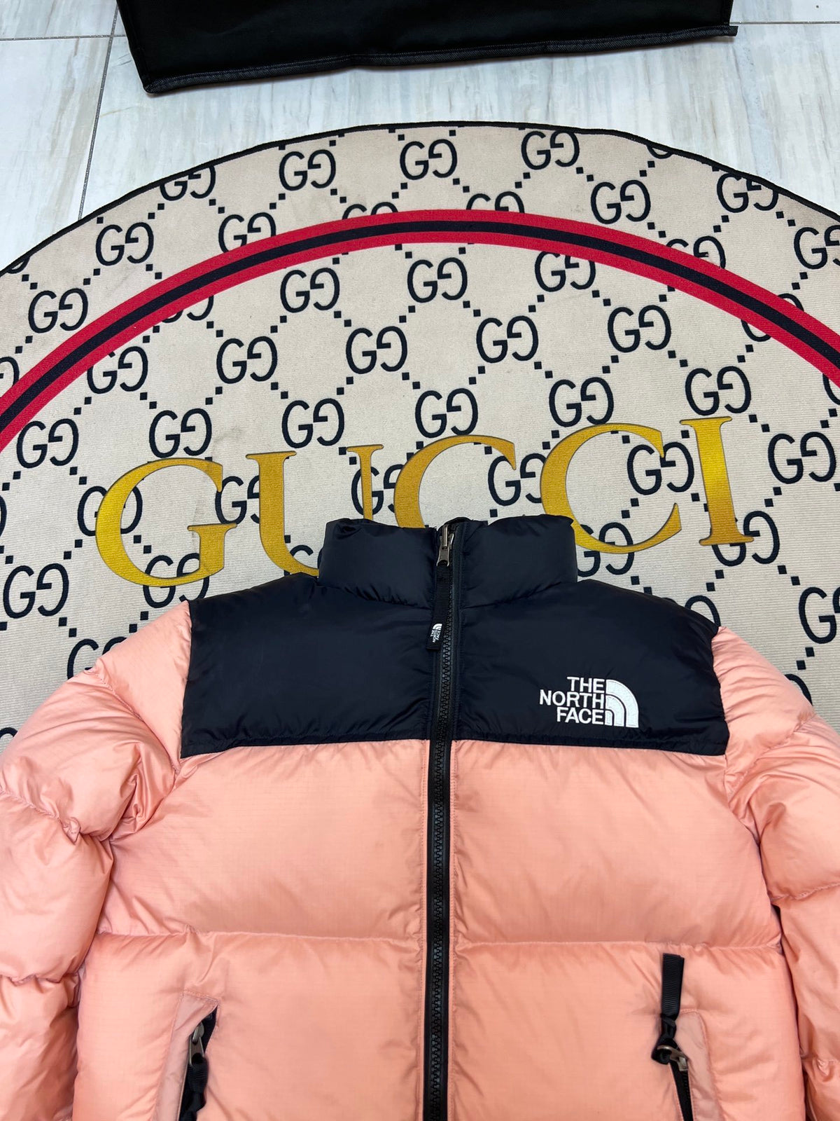 The North Face Peach Pink & Black Colorblock Puffer Jacket