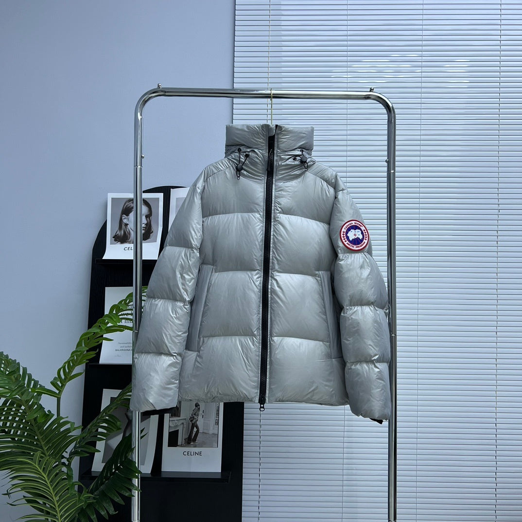 Canada Goose Silver Gray Logo Badge Hooded Puffer Jacket