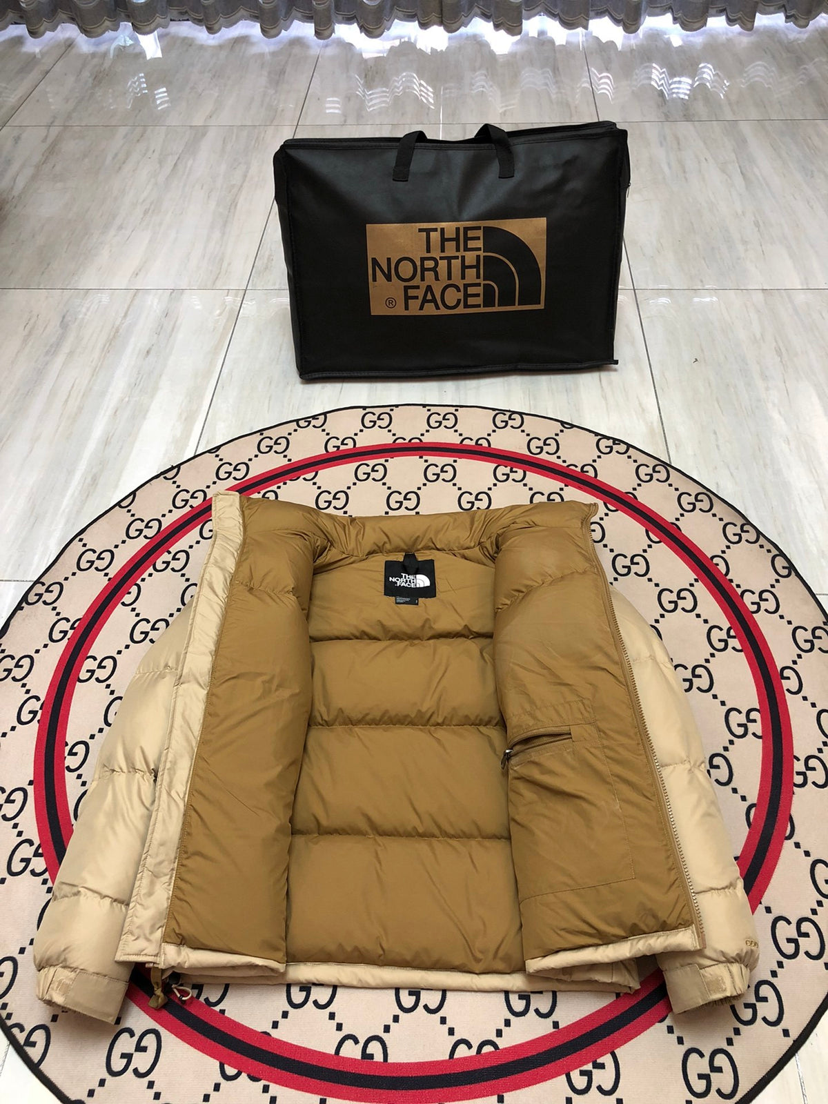 The North Face Beige & Tan Colorblock Puffer Jacket