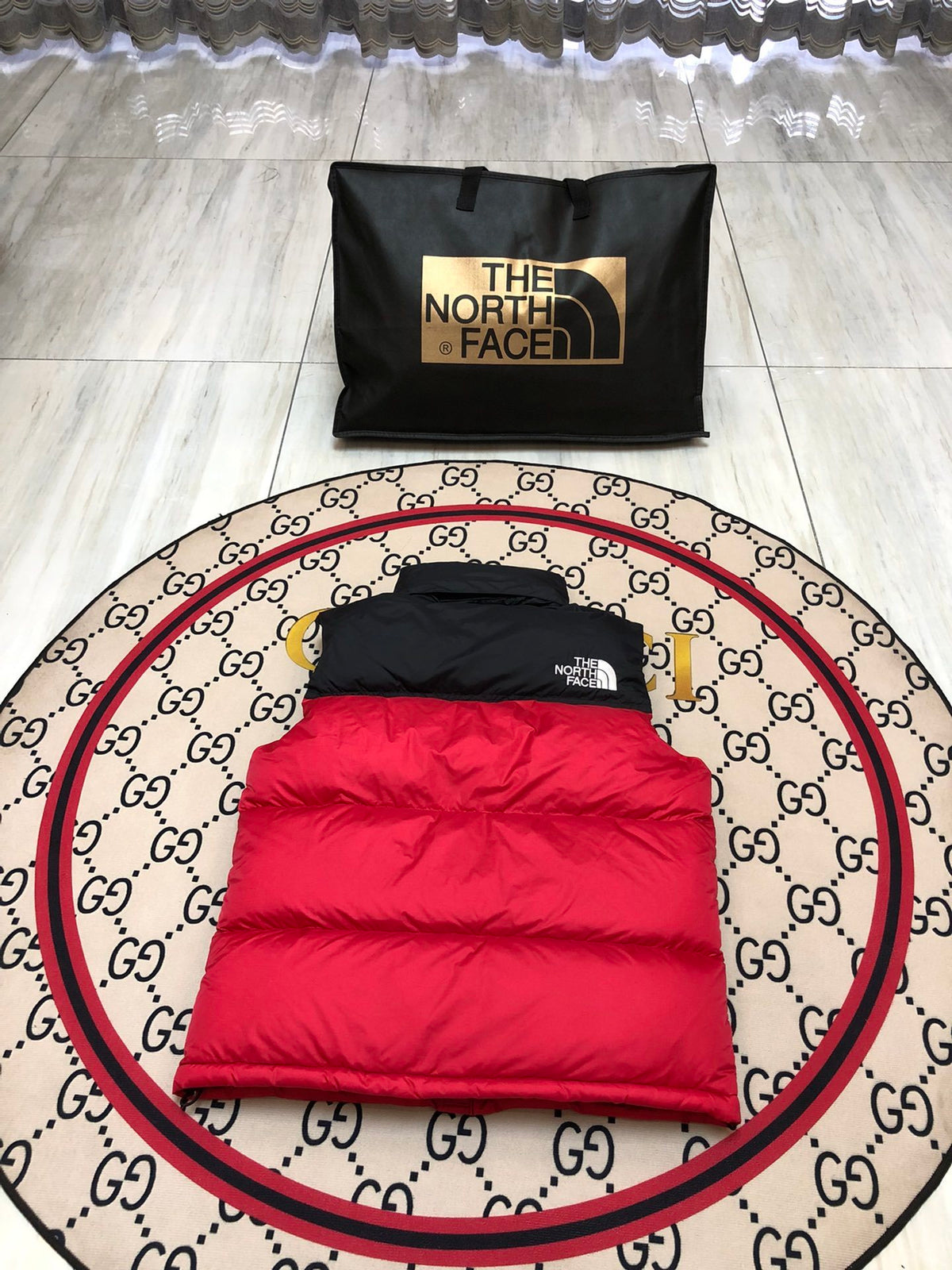 The North Face Red & Black Colorblock Puffer Vest