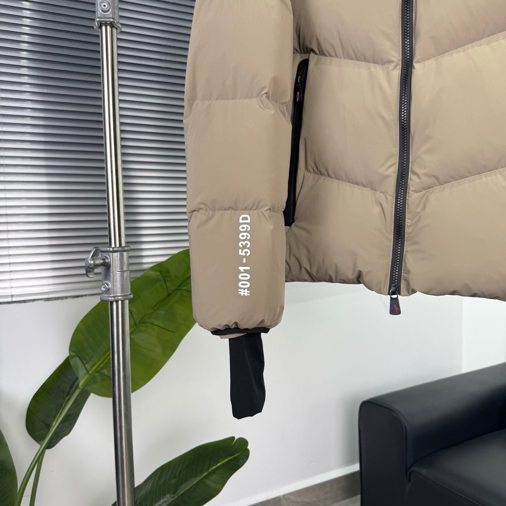 Moncler Sand Beige Chevron-Quilt Hooded Puffer Jacket